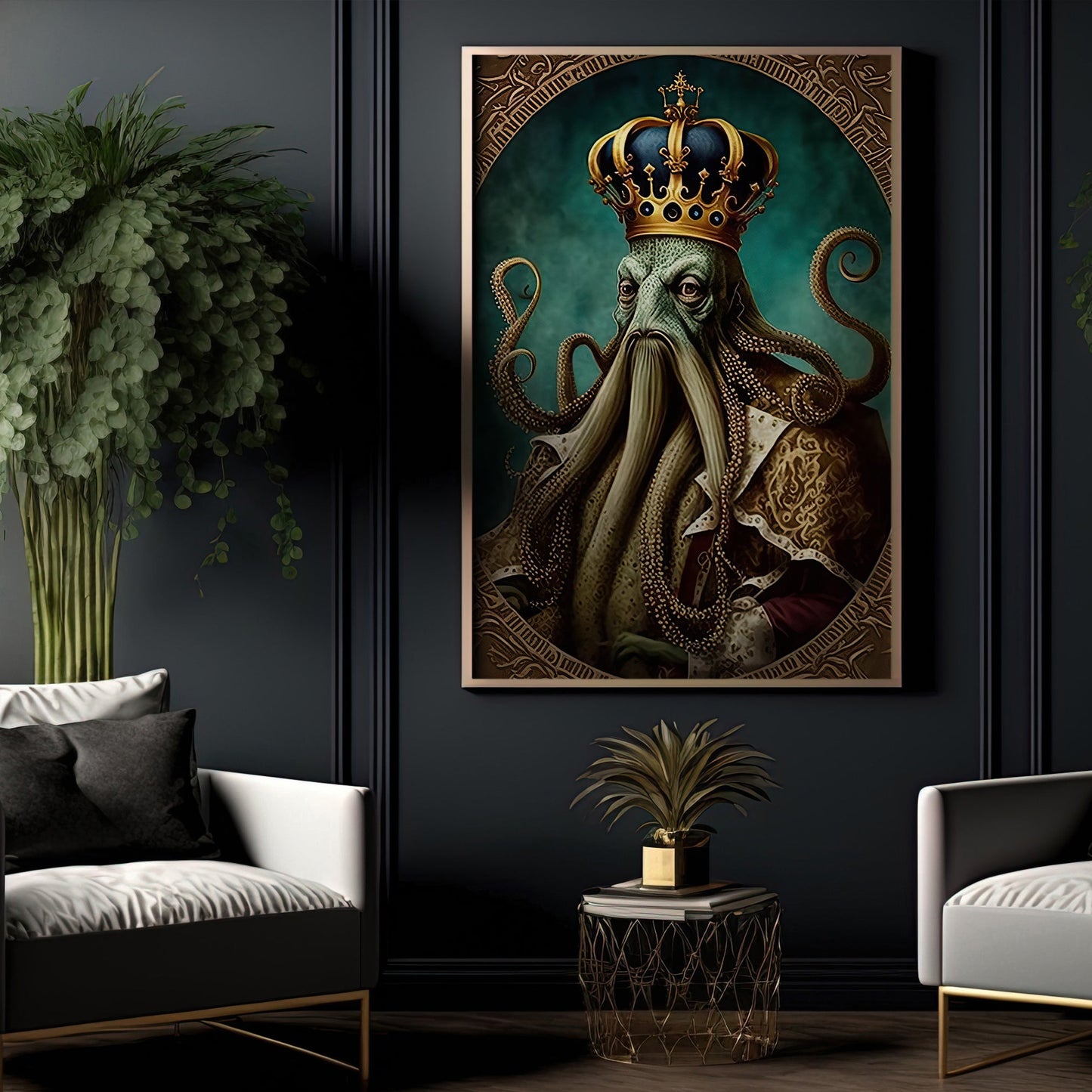 Victorian Octopus Canvas Painting, Gothic Wall Art Decor - Modern Octopus Poster Gift