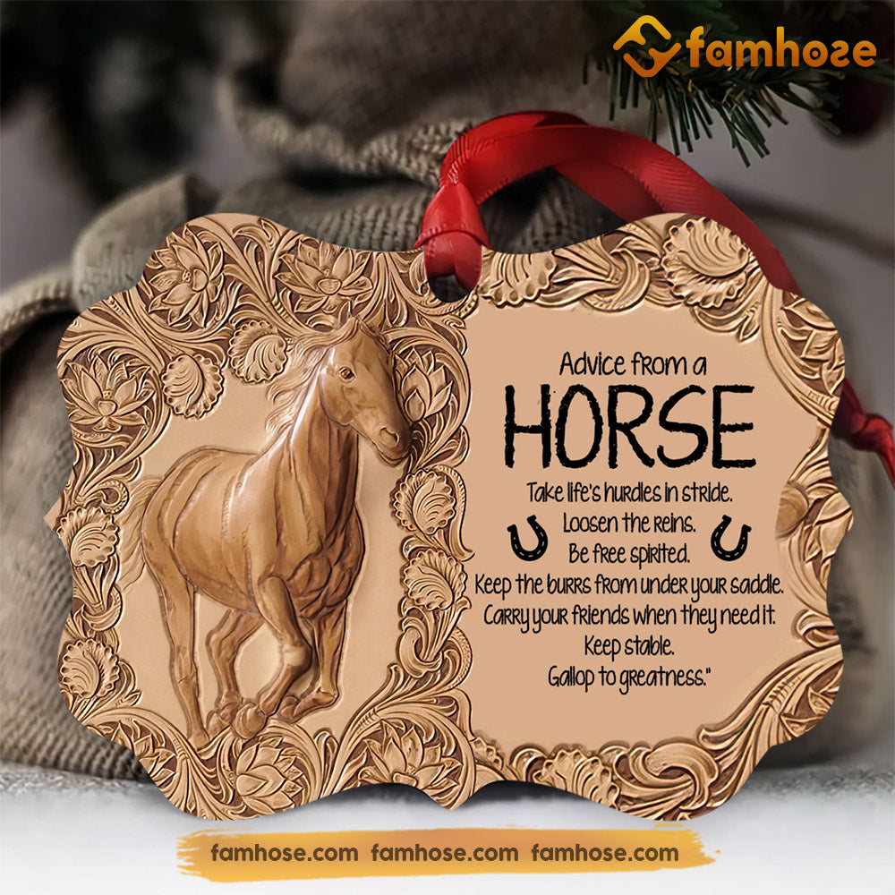 Christmas Horse Ornament, Advice From A Horse Keep The Burrs Gift For Horse Lovers, Medallion Aluminum Ornament