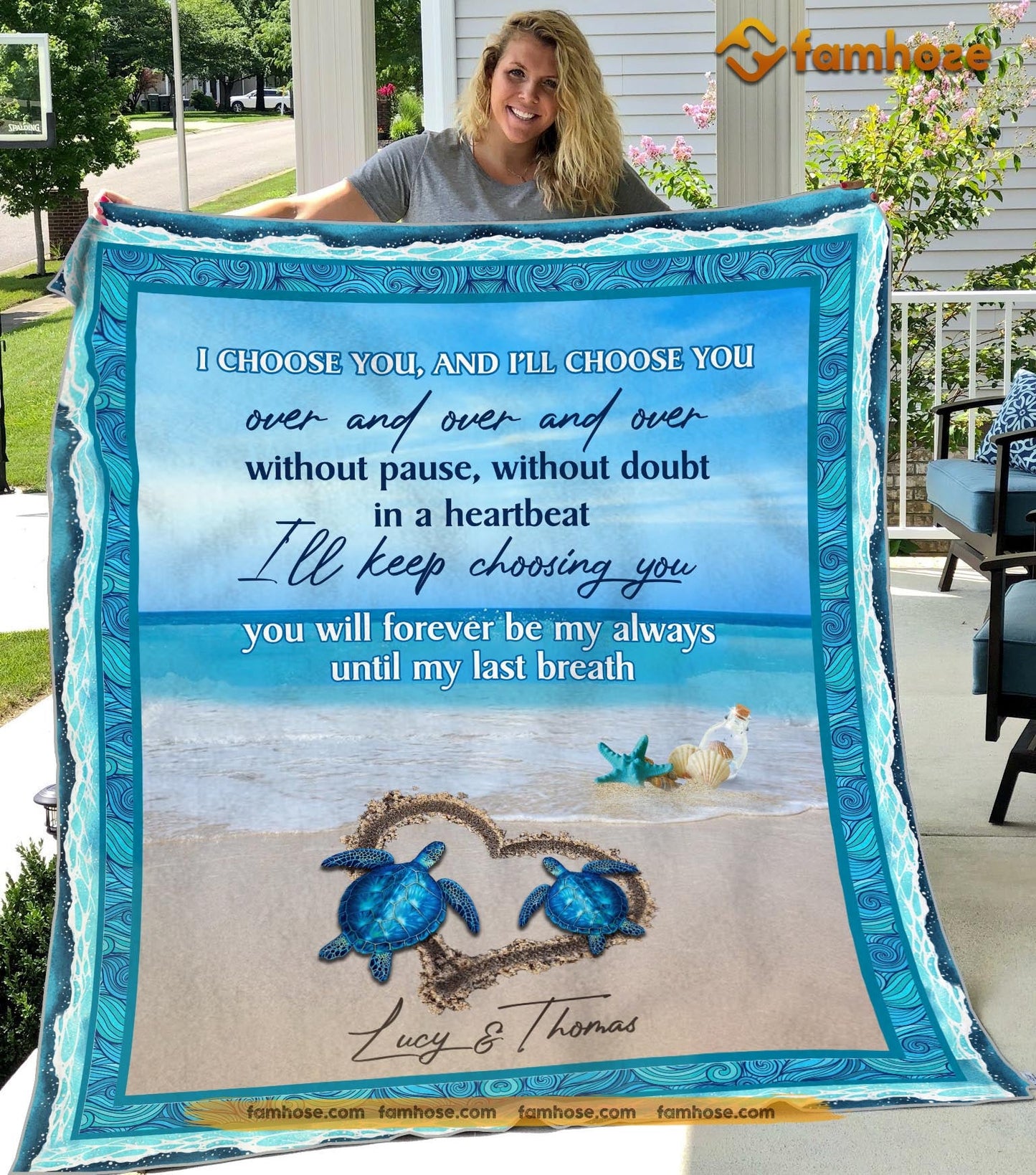 Personalized Turtle Blanket, I Choose You Without Pause Without Doubt In A Heartbeat Fleece Blanket - Sherpa Blanket Gift For Turtle Lover, Turtle Owners