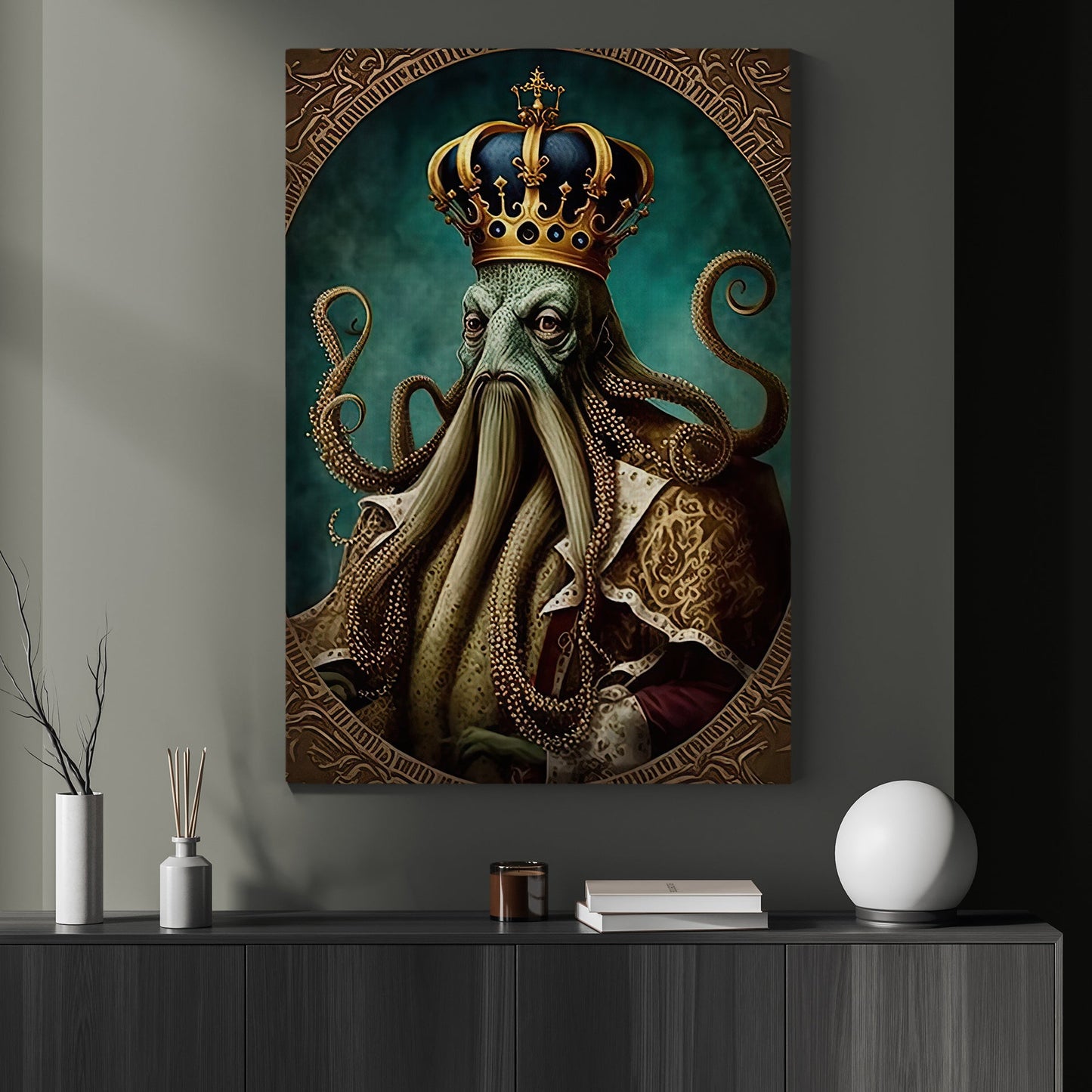 Victorian Octopus Canvas Painting, Gothic Wall Art Decor - Modern Octopus Poster Gift