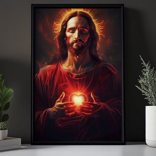 Solemn Blessing of the Sacred Heart, Jesus Canvas Painting, God Wall Art Decor, Poster Gift For Christian Lovers