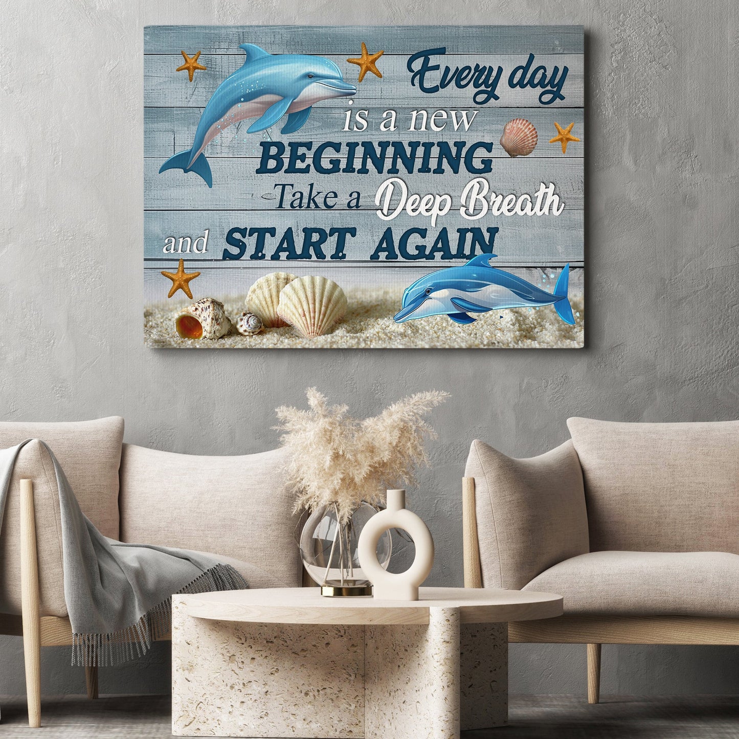 Every Day Is A New Beginning, Motivational Canvas Painting, Inspirational Quotes Wall Art Decor, Poster Gift For Ocean Lovers