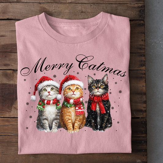 Christmas Cat T-shirt, Merry Catmas, Xmas Gift For Cat Lovers, Cat Owners Tee