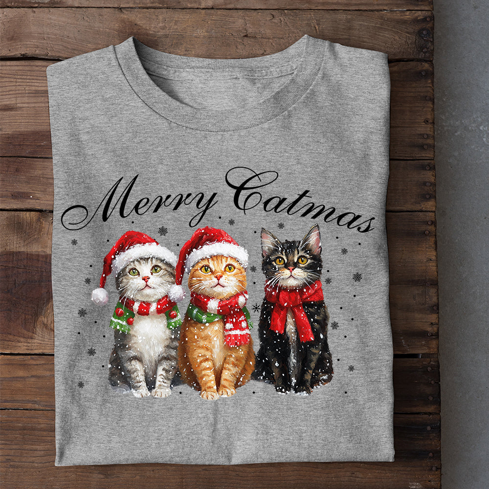 Christmas Cat T-shirt, Merry Catmas, Xmas Gift For Cat Lovers, Cat Owners Tee