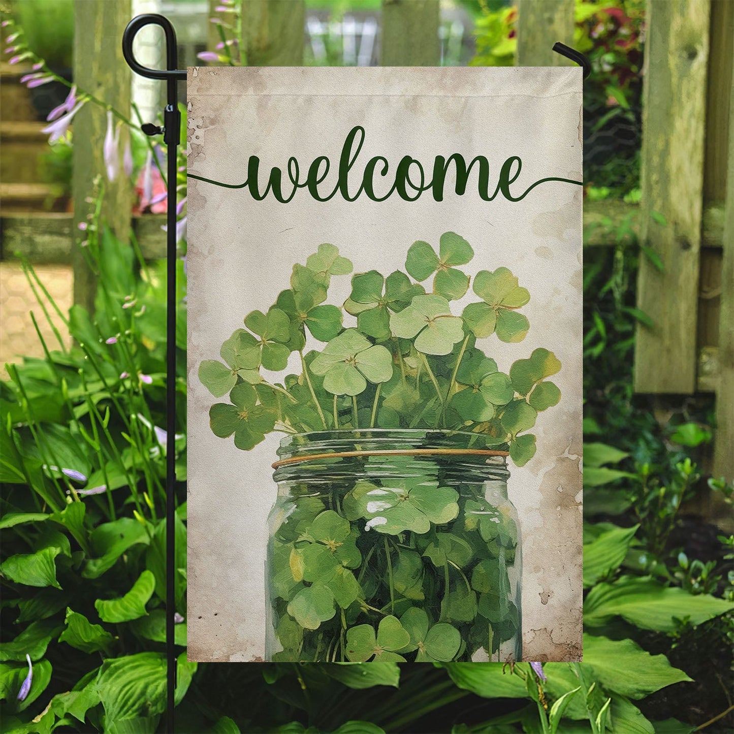 Welcome Shamrocks In The Bottle, St Patrick's Day Garden Flag & House Flag Gift, St Patricks Day Irish Outdoor Decoration