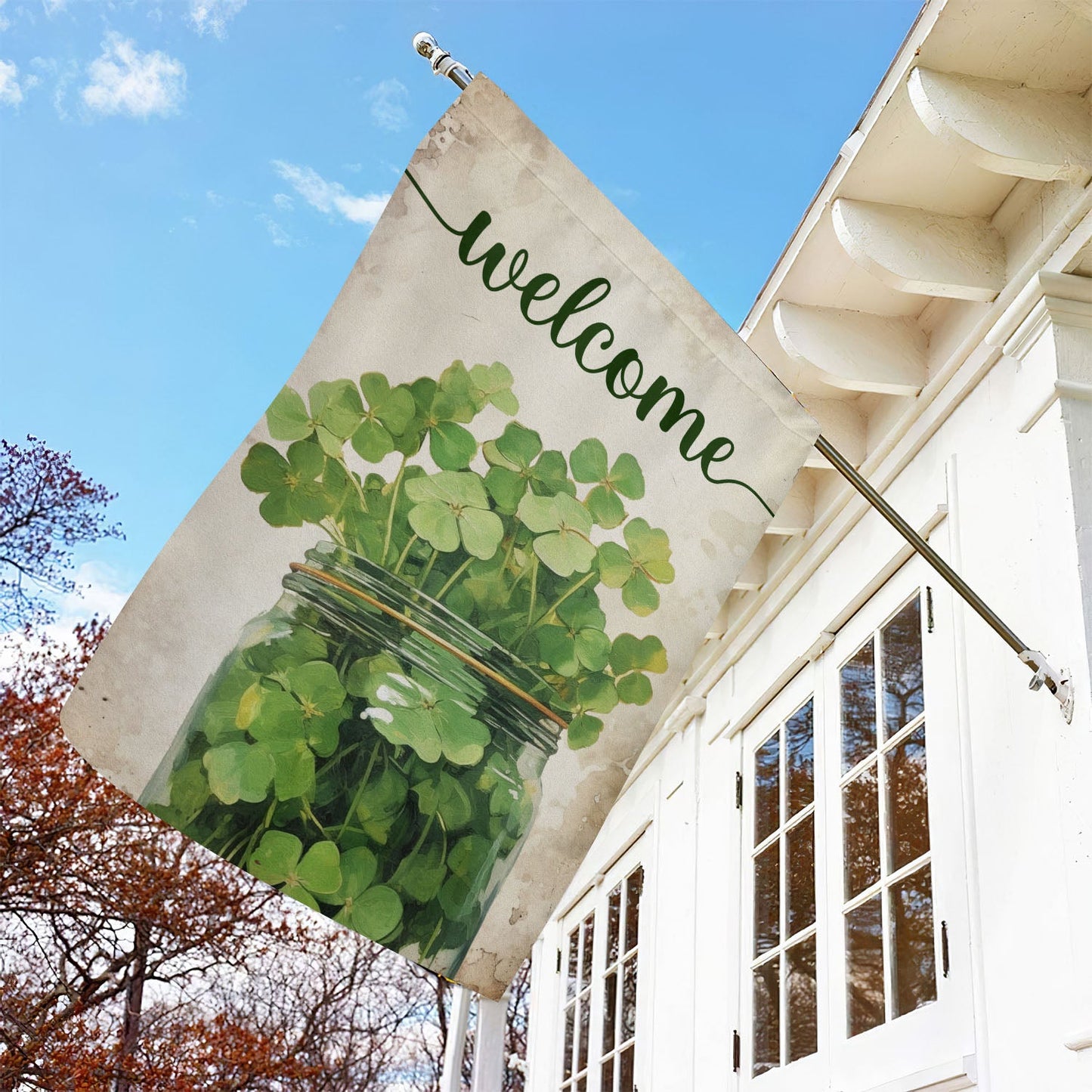 Welcome Shamrocks In The Bottle, St Patrick's Day Garden Flag & House Flag Gift, St Patricks Day Irish Outdoor Decoration