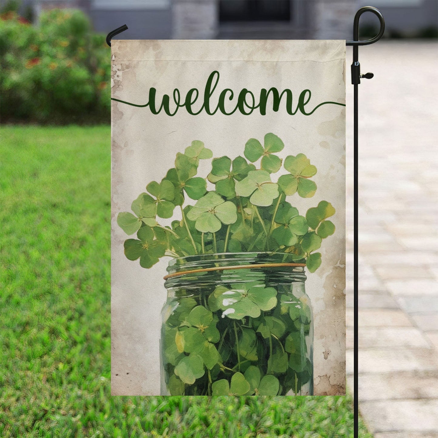 Welcome Shamrocks In The Bottle, St Patrick's Day Garden Flag & House Flag Gift, St Patricks Day Irish Outdoor Decoration