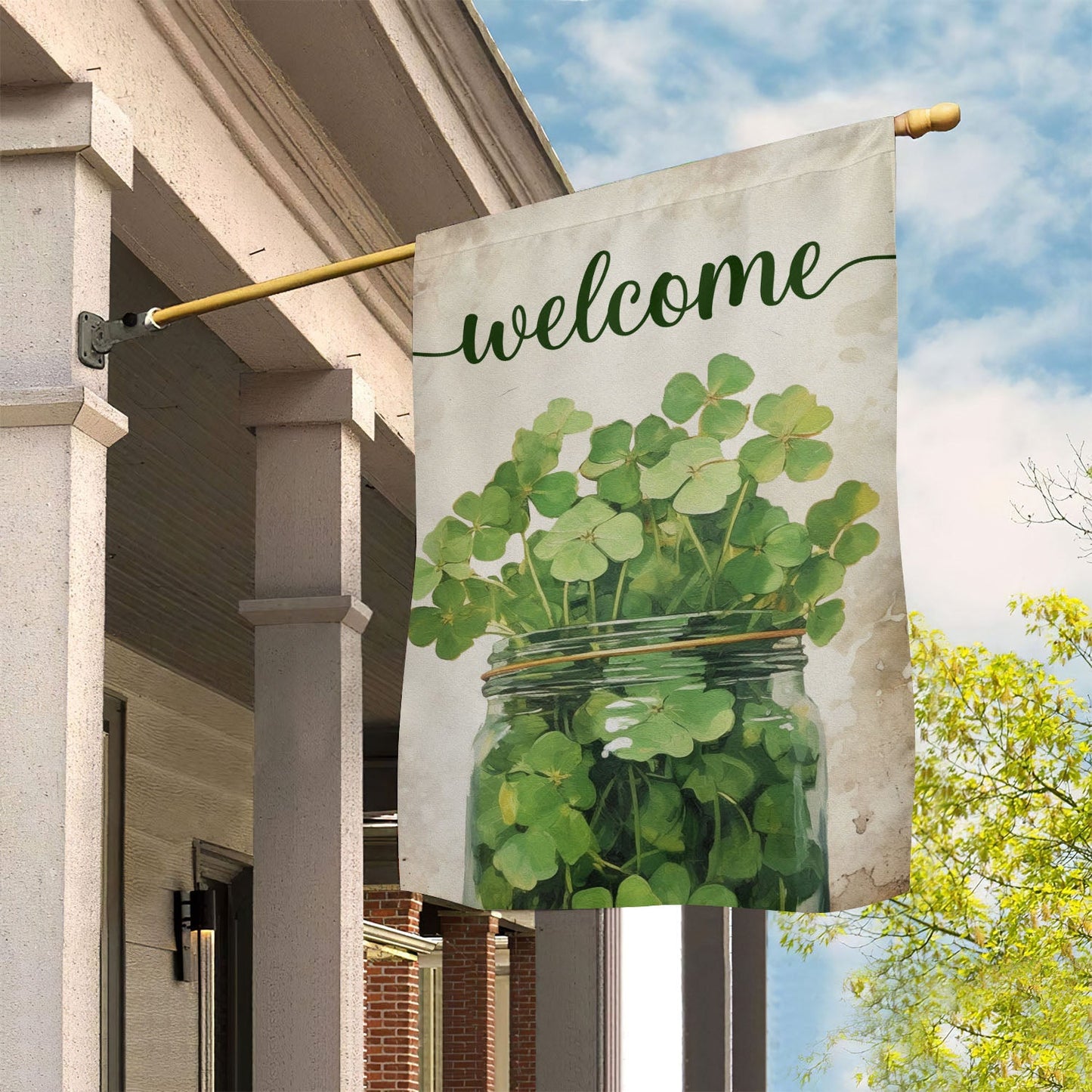 Welcome Shamrocks In The Bottle, St Patrick's Day Garden Flag & House Flag Gift, St Patricks Day Irish Outdoor Decoration