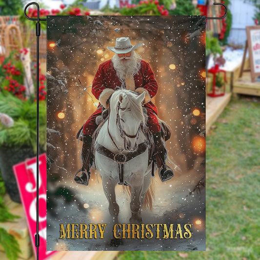 Christmas Cowboy Garden Flag & House Flag, Merry Christmas, Welcome Outdoor Decor, Xmas Yard Decor Gift For Horse Lovers