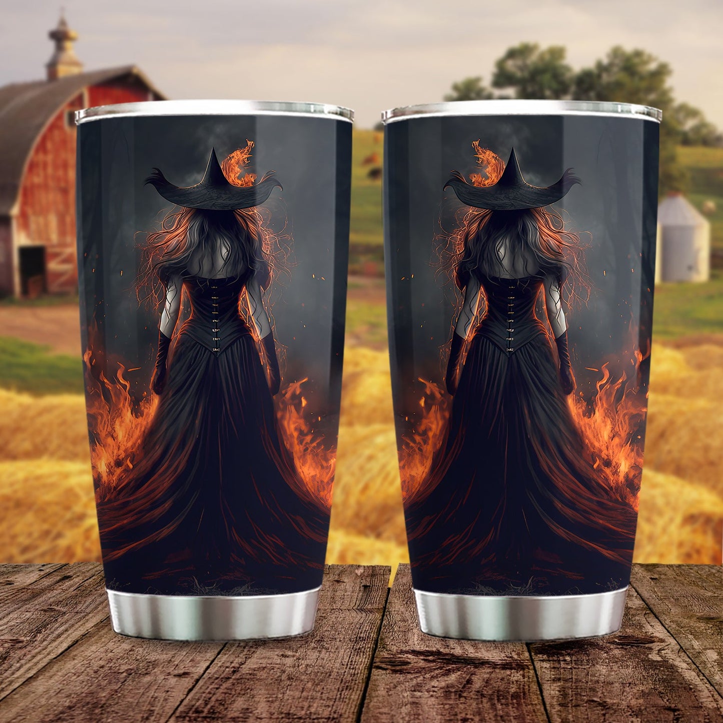 Cool Halloween Witch Tumbler, Fire Witch In Rage Dark Stainless Steel Tumbler, Gift For Witch Lovers