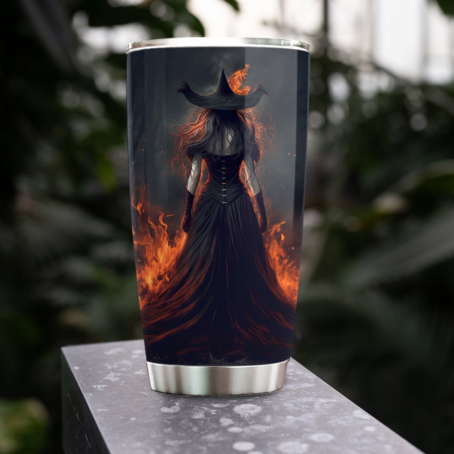 Cool Halloween Witch Tumbler, Fire Witch In Rage Dark Stainless Steel Tumbler, Gift For Witch Lovers