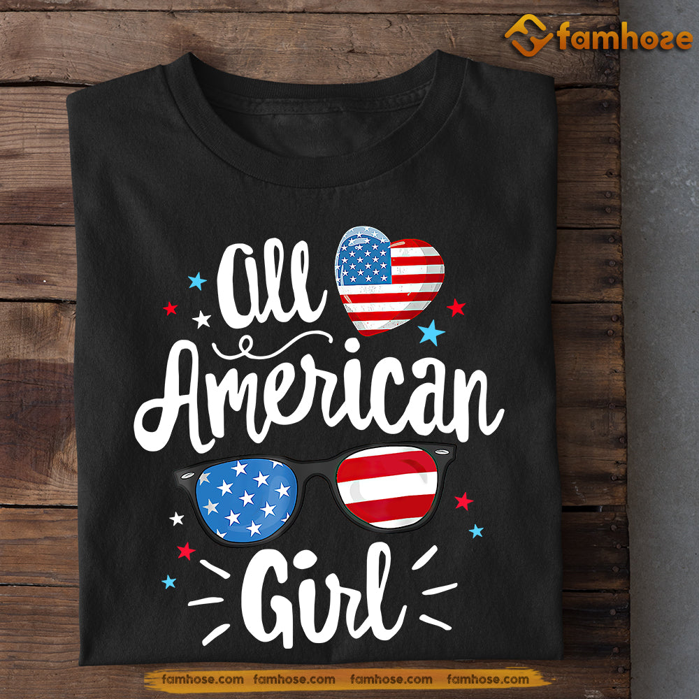 July 4th T-shirt, All American Girl With Heart, Independence Day Gift For American