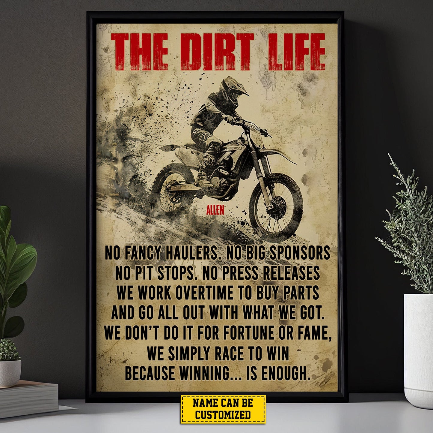 The Dirt Life, Motivational Dirt Bike Canvas Painting, Inspirational Quotes Wall Art Decor, Poster Gift For Dirt Bike Lovers