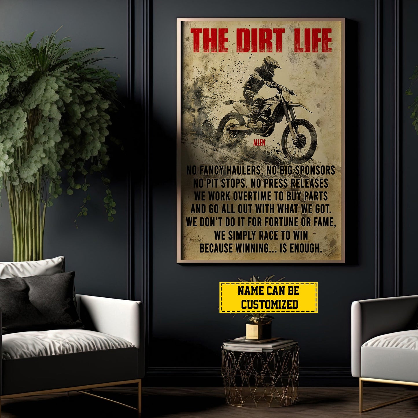 The Dirt Life, Motivational Dirt Bike Canvas Painting, Inspirational Quotes Wall Art Decor, Poster Gift For Dirt Bike Lovers