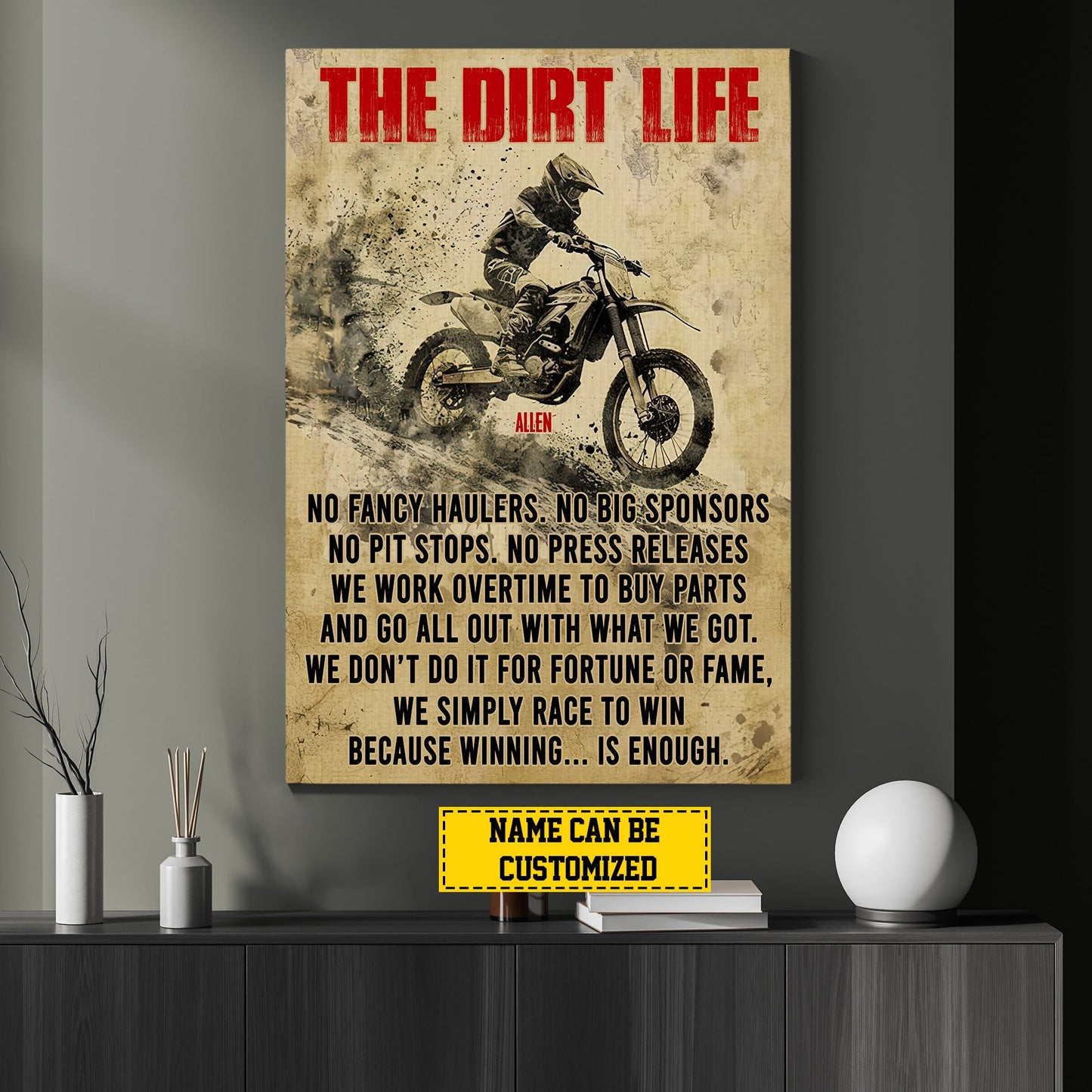 The Dirt Life, Motivational Dirt Bike Canvas Painting, Inspirational Quotes Wall Art Decor, Poster Gift For Dirt Bike Lovers