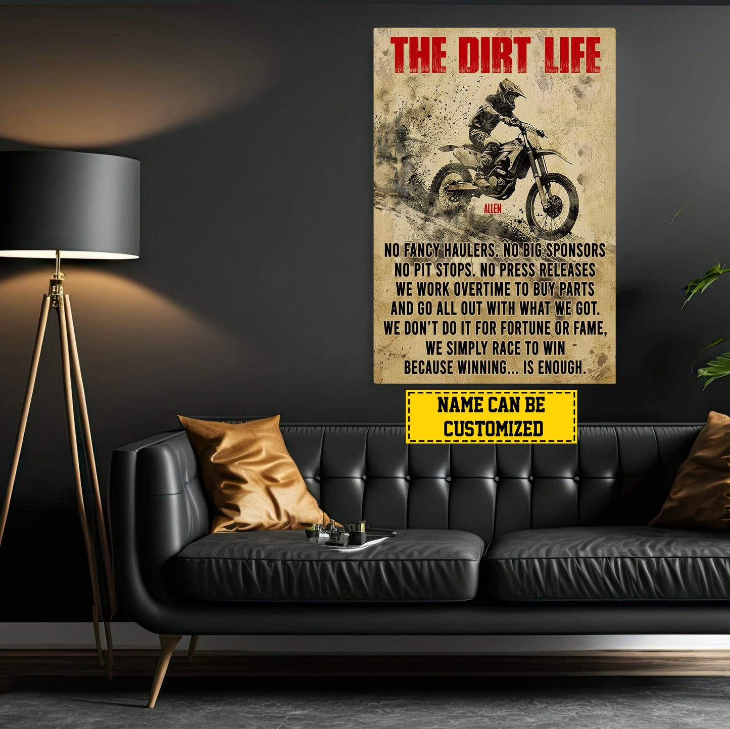 The Dirt Life, Motivational Dirt Bike Canvas Painting, Inspirational Quotes Wall Art Decor, Poster Gift For Dirt Bike Lovers