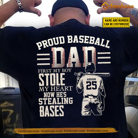 Personalized Baseball Dad Son Backside T-shirt, Proud Baseball Dad Sport Tees Father's Day Gift For Baseball Lovers