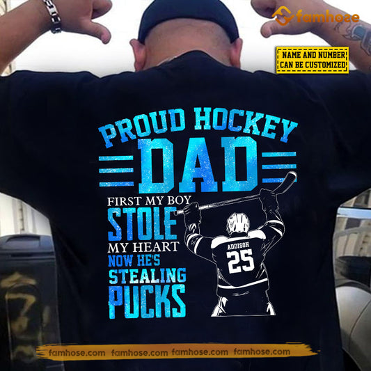 Personalized Hockey Dad Son T-shirt, Proud Hockey Dad Sport Tees Father's Day Gift For Hockey Lovers