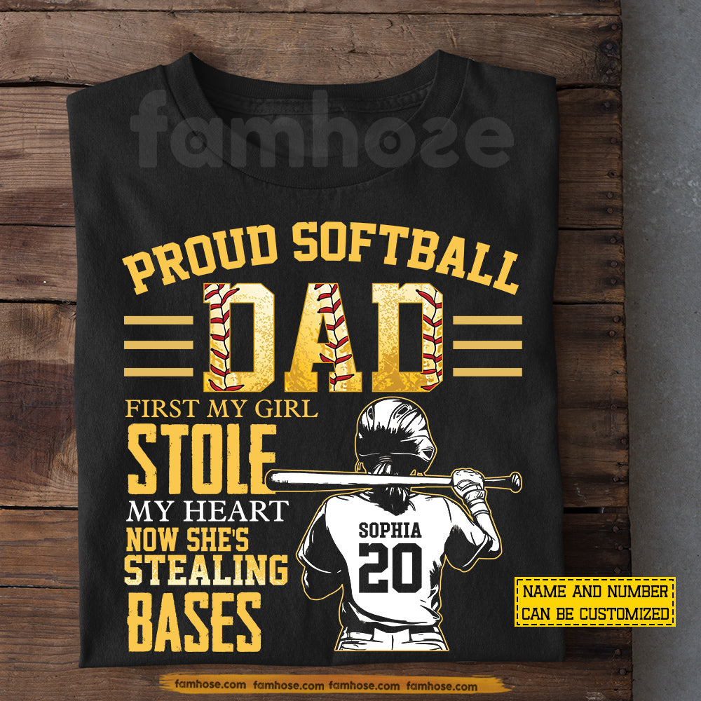 Personalized Softball Dad T-shirt, Proud Softball Dad Sport Tees Father's Day Gift For Softball Lover