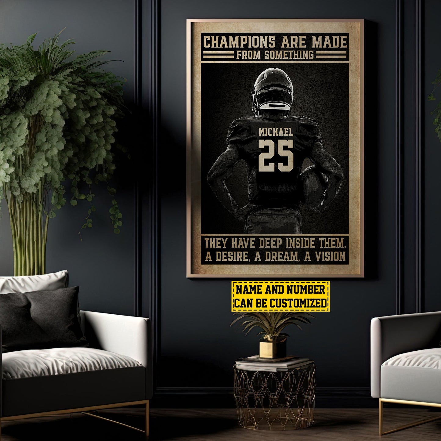Personalized Football Canvas Painting, Champions Are Made From Something, Inspirational Quotes Wall Art Decor, Poster Gift For Football Lovers