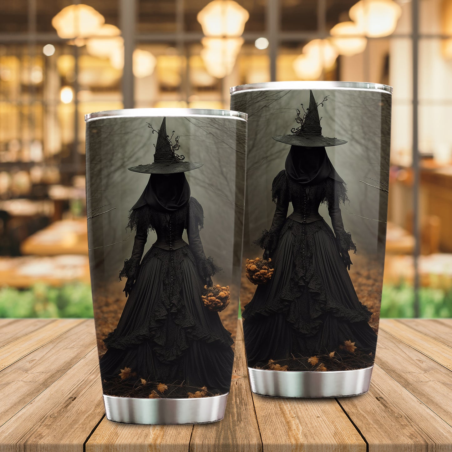 Witch Tumbler, Dark Earth Witch In Forest Stainless Steel Tumbler, Gift For Witch Lovers