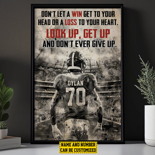 Personalized Football Boy Canvas Painting, Look Up Get Up Don't Give Up, Inspirational Quotes Wall Art Decor, Poster Gift For Football Boy Lovers, Football Players