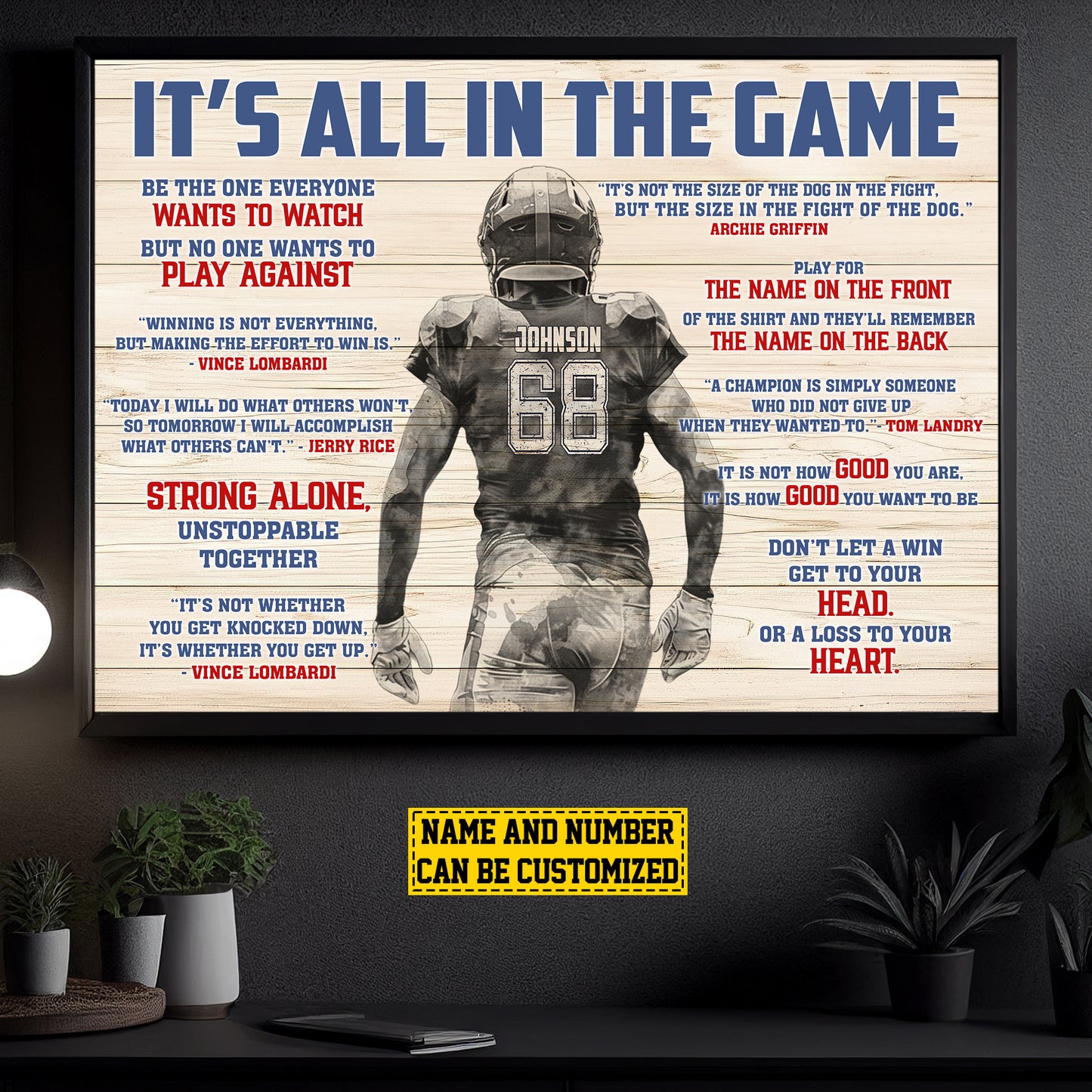 It's All In The Game, Personalized Motivational Football Boy Canvas Painting, Inspirational Quotes Wall Art Decor, Poster Gift For Football Lovers, Football Boy Players