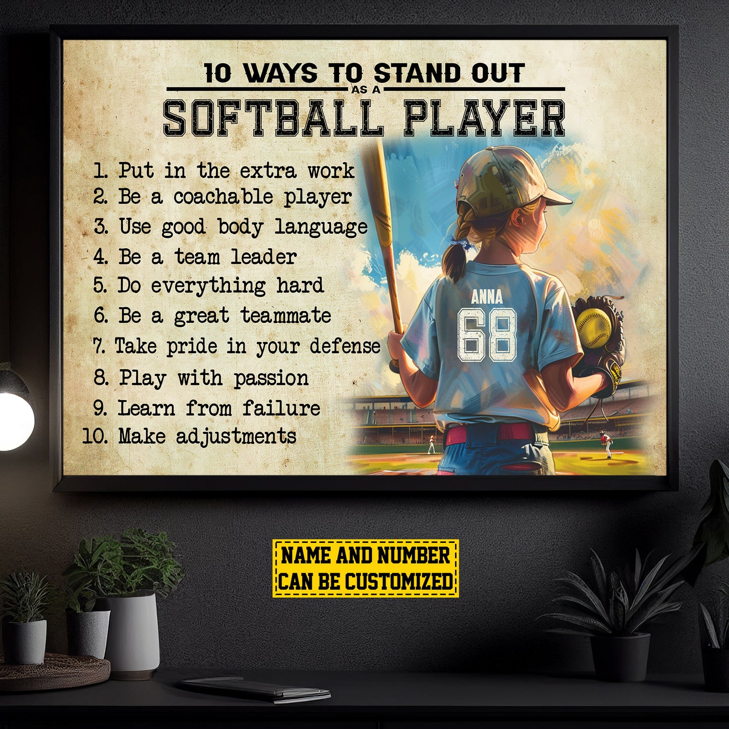 10 Ways To Stand Out As A Softball Player, Personalized Motivational Softball Girl Canvas Painting, Poster Gift For Kids Softball Lovers