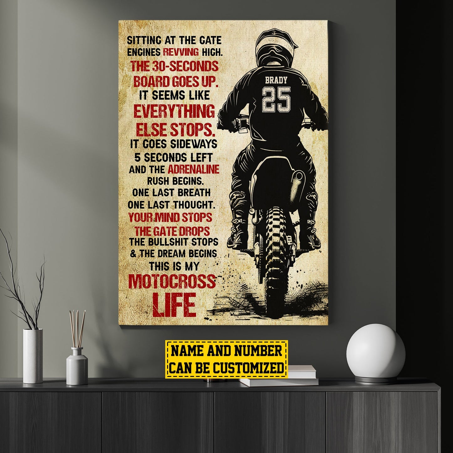 Personalized Motivational Motocross Canvas Painting, Inspirational Quotes Wall Art Decor, Poster Gift For Motocross Lovers