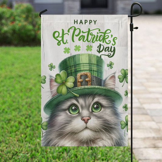 St Patrick's Day Cat Flag, St Patrick's Day Cat Garden Flag & House Flag Gift, St Patricks Day Irish Outdoor Decoration Gift For Cat Lovers