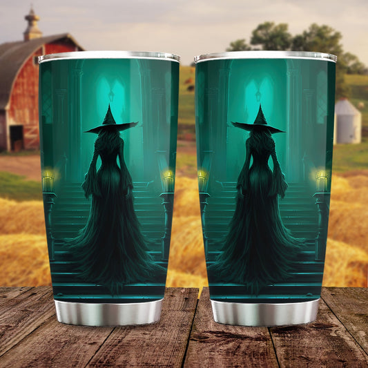 Halloween Witch Tumbler, Mysterious Witch In The Dark Room On The Stairs Stainless Steel Tumbler, Gift For Witch Lovers