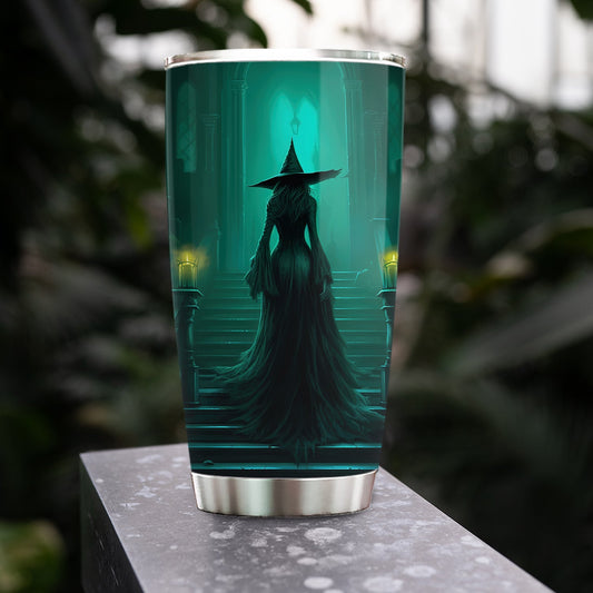 Halloween Witch Tumbler, Mysterious Witch In The Dark Room On The Stairs Stainless Steel Tumbler, Gift For Witch Lovers
