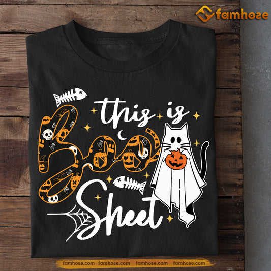 Halloween Cat T-shirt, This Is Boo Sheet Cat Holding A Pumpkin, Gift For Cat Lovers, Cat Tees, Cat Owners