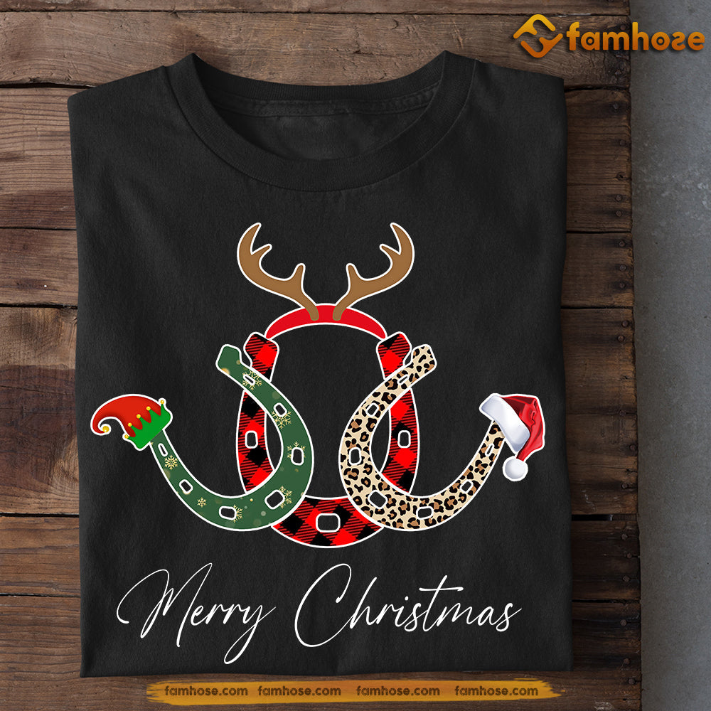 Horse Christmas T-shirt, Merry Christmas Horseshoes, Gift For Horse Lovers, Horse Riders, Equestrians