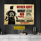 Personalized Motivational Soccer Boy Canvas Painting, Never Quit Dreams Goals Can Do It, Inspirational Quotes Wall Art Decor, Poster Gift For Soccer Lovers