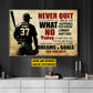 Personalized Motivational Baseball Canvas Painting, Never Quit Today Is Another Day, Inspirational Quotes Wall Art Decor, Poster Gift For Baseball Lovers