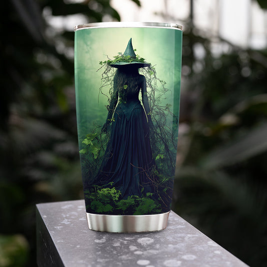 Halloween Witch Tumbler, Spooky Witch In Dark Forest Stainless Steel Tumbler, Gift For Witch Lovers