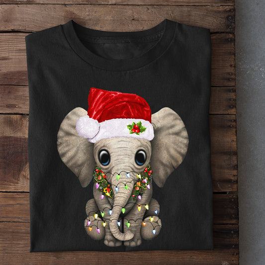 Cute Elephant Christmas T-shirt, Elephant Wearing Noel Hat, Gift For Elephant Lovers, Elephant Tees