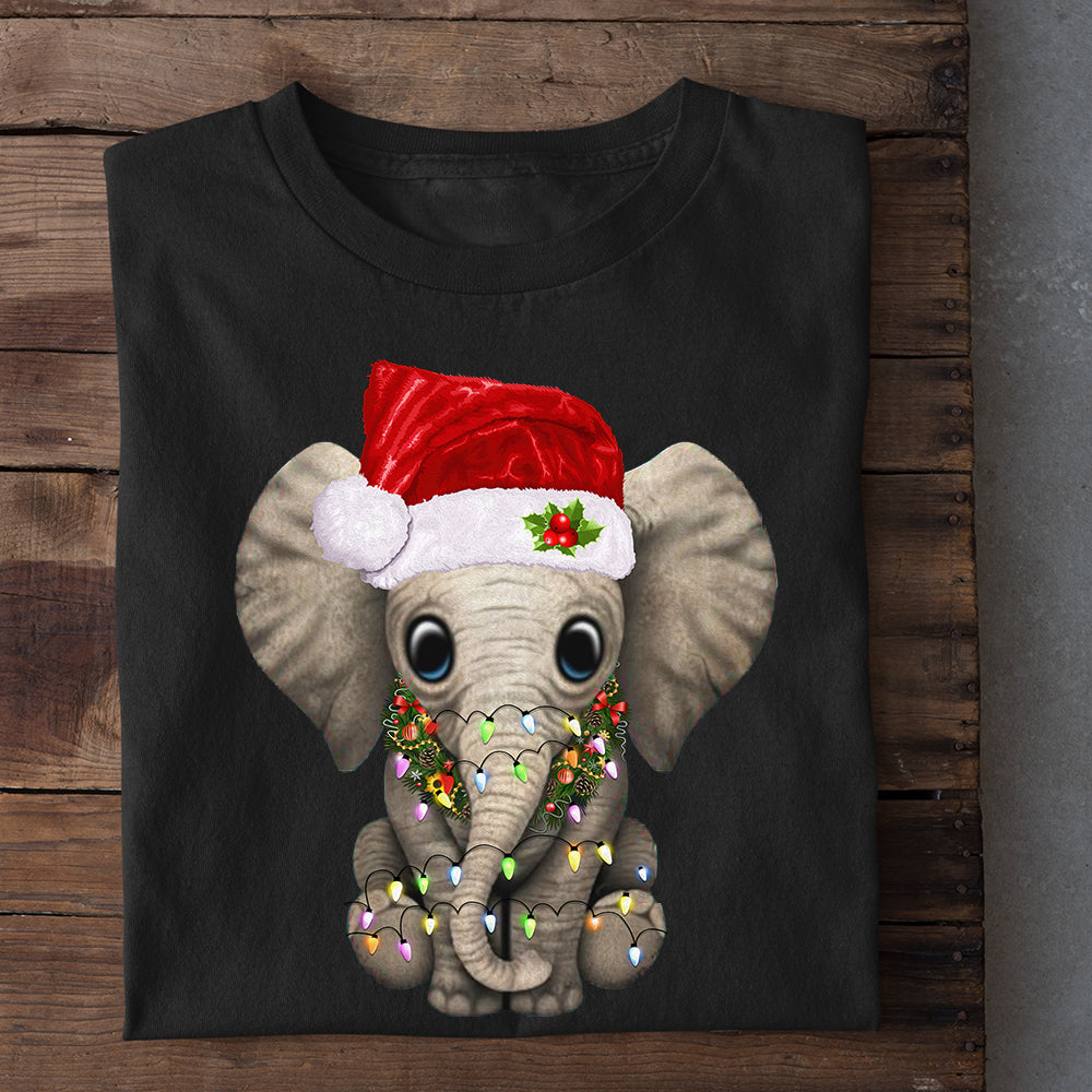 Cute Elephant Christmas T-shirt, Elephant Wearing Noel Hat, Gift For Elephant Lovers, Elephant Tees