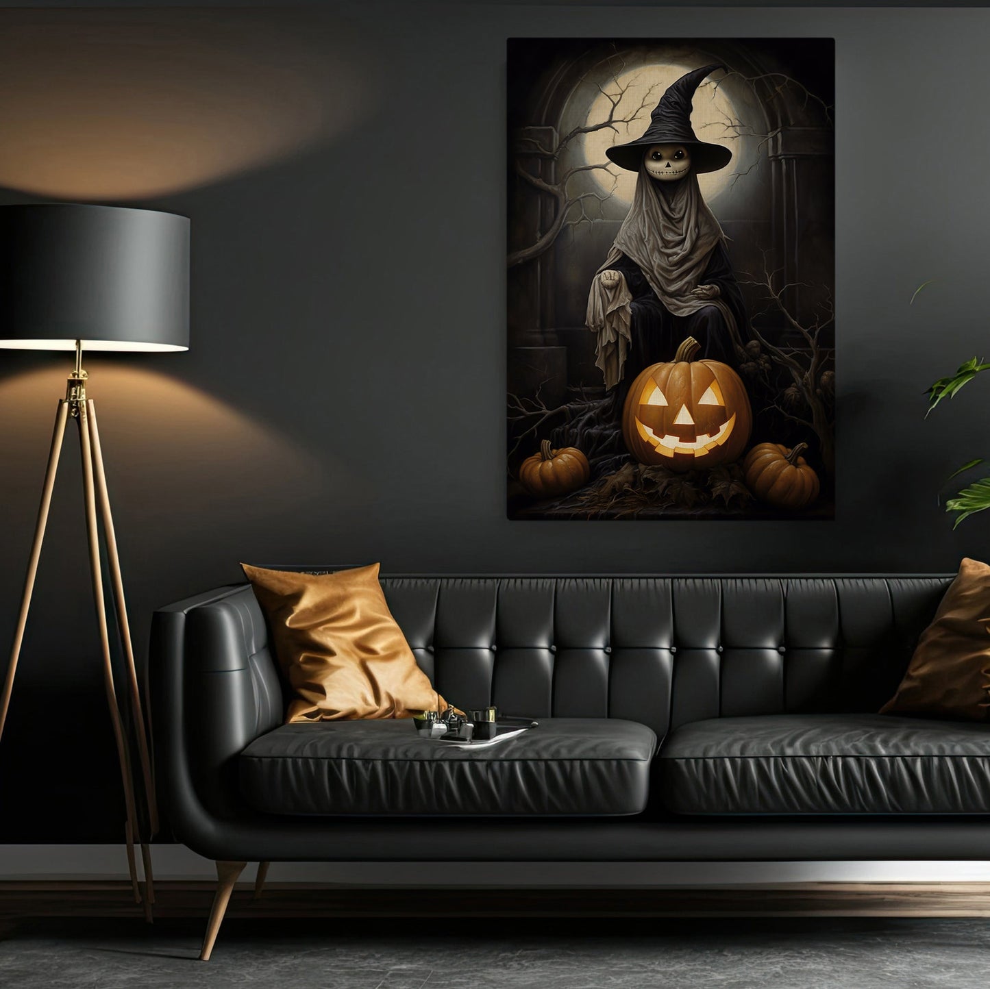 Cool Spooky Witch In Moonlight Halloween Canvas Painting, Wall Art Decor - Dark Witch Halloween Poster Gift