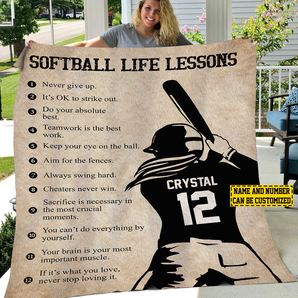 Personalized Softball Girl Blanket, Softball Life Lessons, Softball Fleece Blanket - Sherpa Blanket, Gift For Softball Lovers, Softball Girls