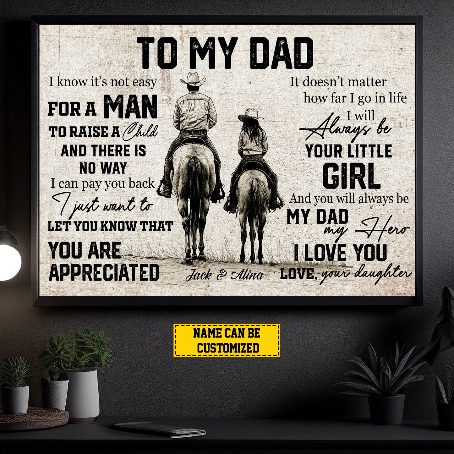 Personalized Horse Riding Canvas Painting, To My Dad My Hero Love You, Inspirational Quotes Horse Wall Art Decor, Father's Day Poster Gift For Horse Riding Lovers