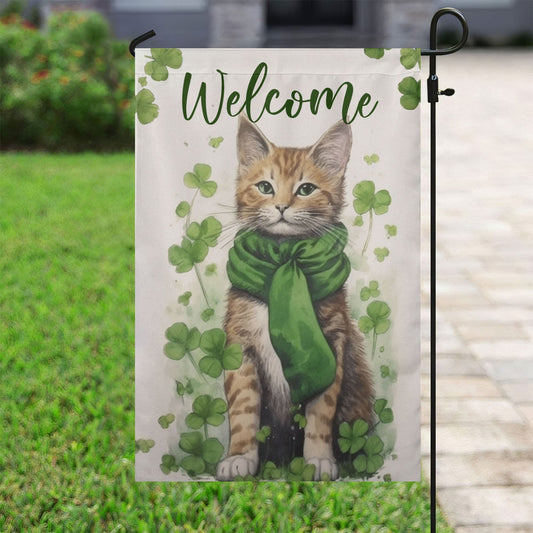 St Patrick's Day Cat Flag, Stay Here, St Patrick's Day Cat Garden Flag & House Flag Gift, St Patricks Day Irish Outdoor Decoration Gift For Cat Lovers