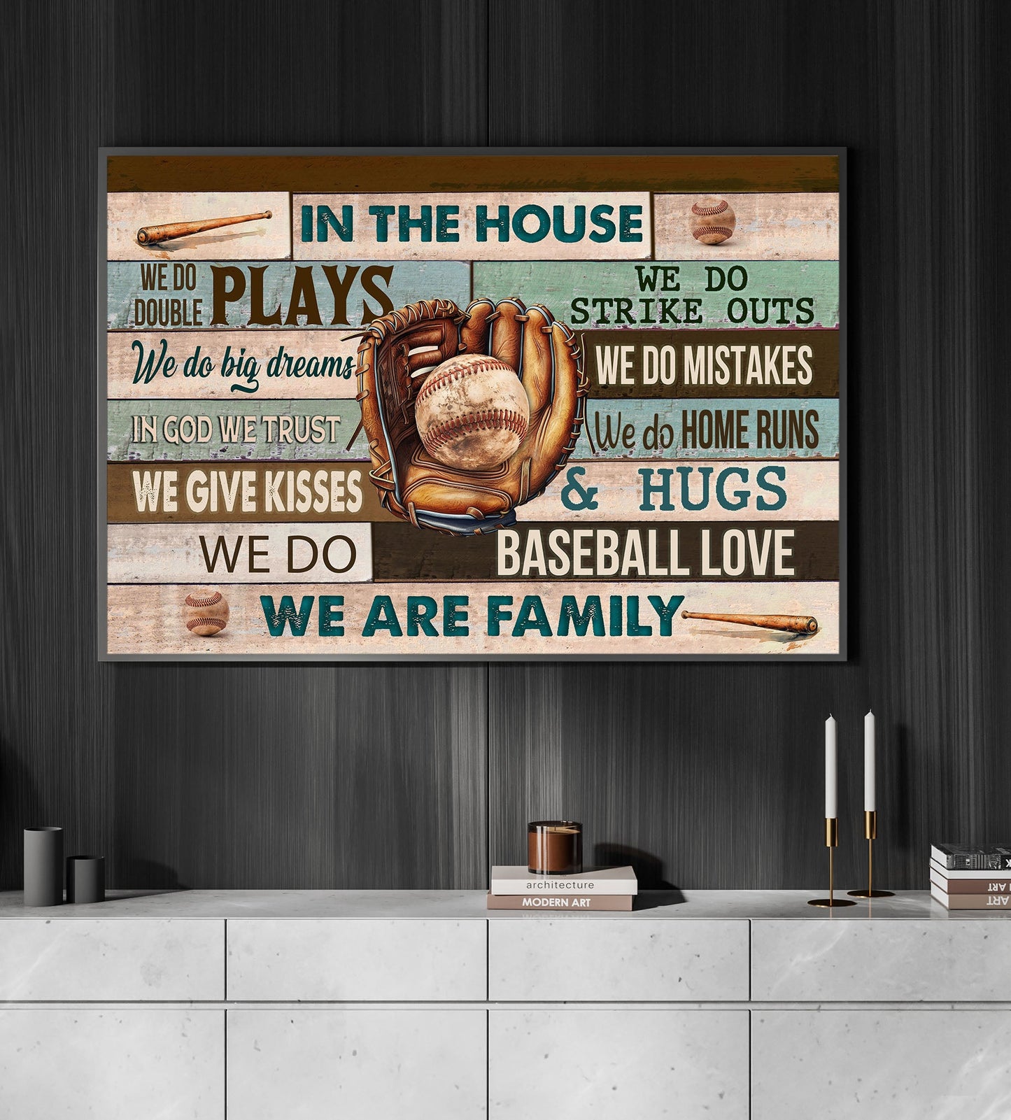 In The House We Do Big Dream, Motivational Canvas Painting, Inspirational Quotes Wall Art Decor, Poster Gift For Baseball Lovers