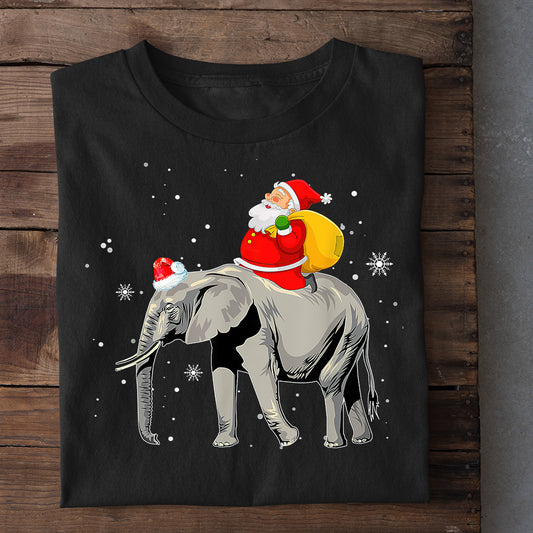 Funny Elephant Christmas T-shirt, Santa Claus Riding Elephant, Gift For Elephant Lovers, Elephant Tees