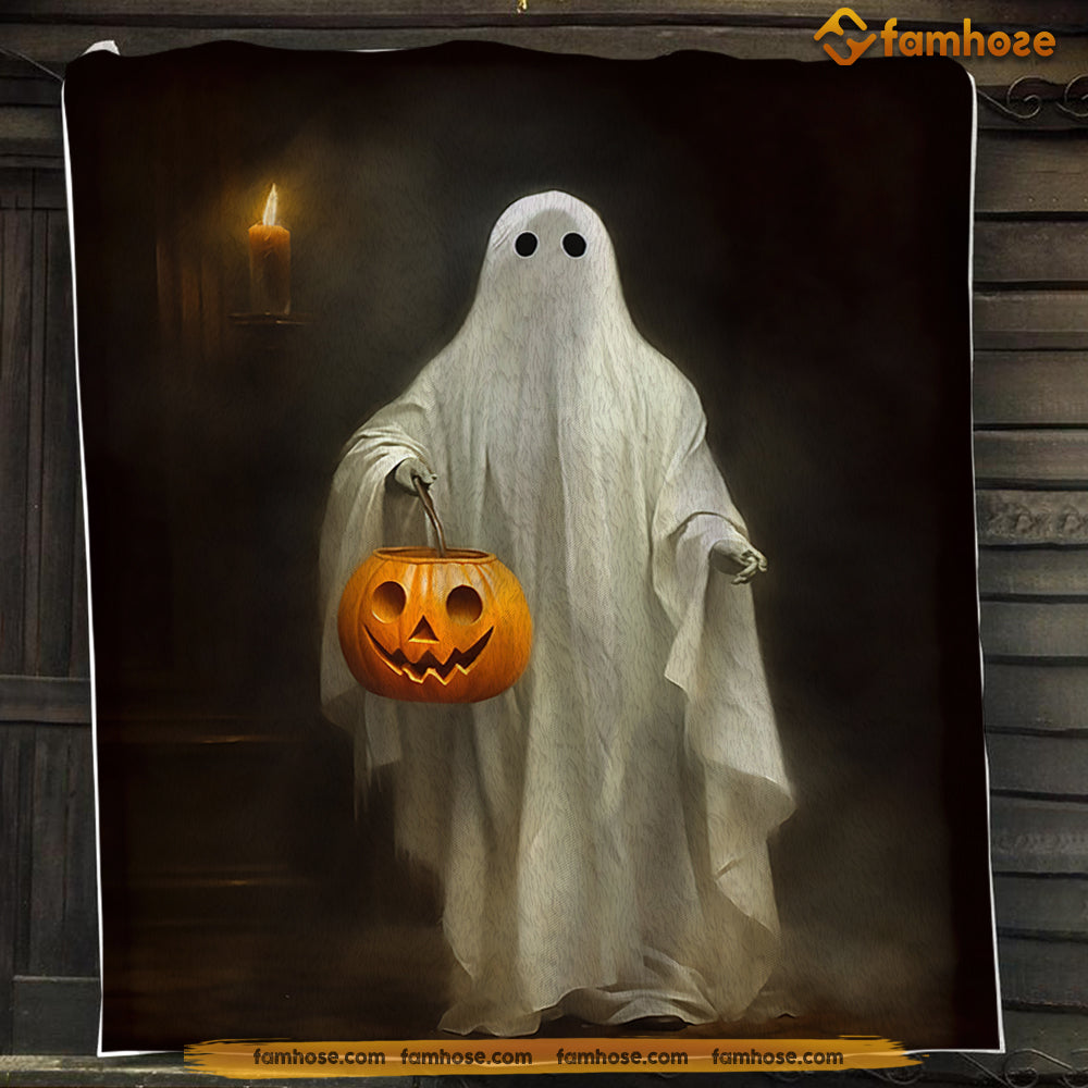 Ghost Blanket, The Ghosts Hold The Pumpkin Fleece Blanket - Sherpa Blanket Gift For Halloween