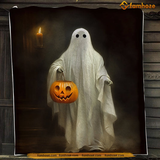 Ghost Blanket, The Ghosts Hold The Pumpkin Fleece Blanket - Sherpa Blanket Gift For Halloween