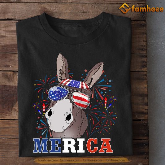 July 4th Donkey T-shirt, Moorica Glasses USA Flag Donkey Patriotic Tees, Independence Day Gift For Donkey Lovers, Farmers