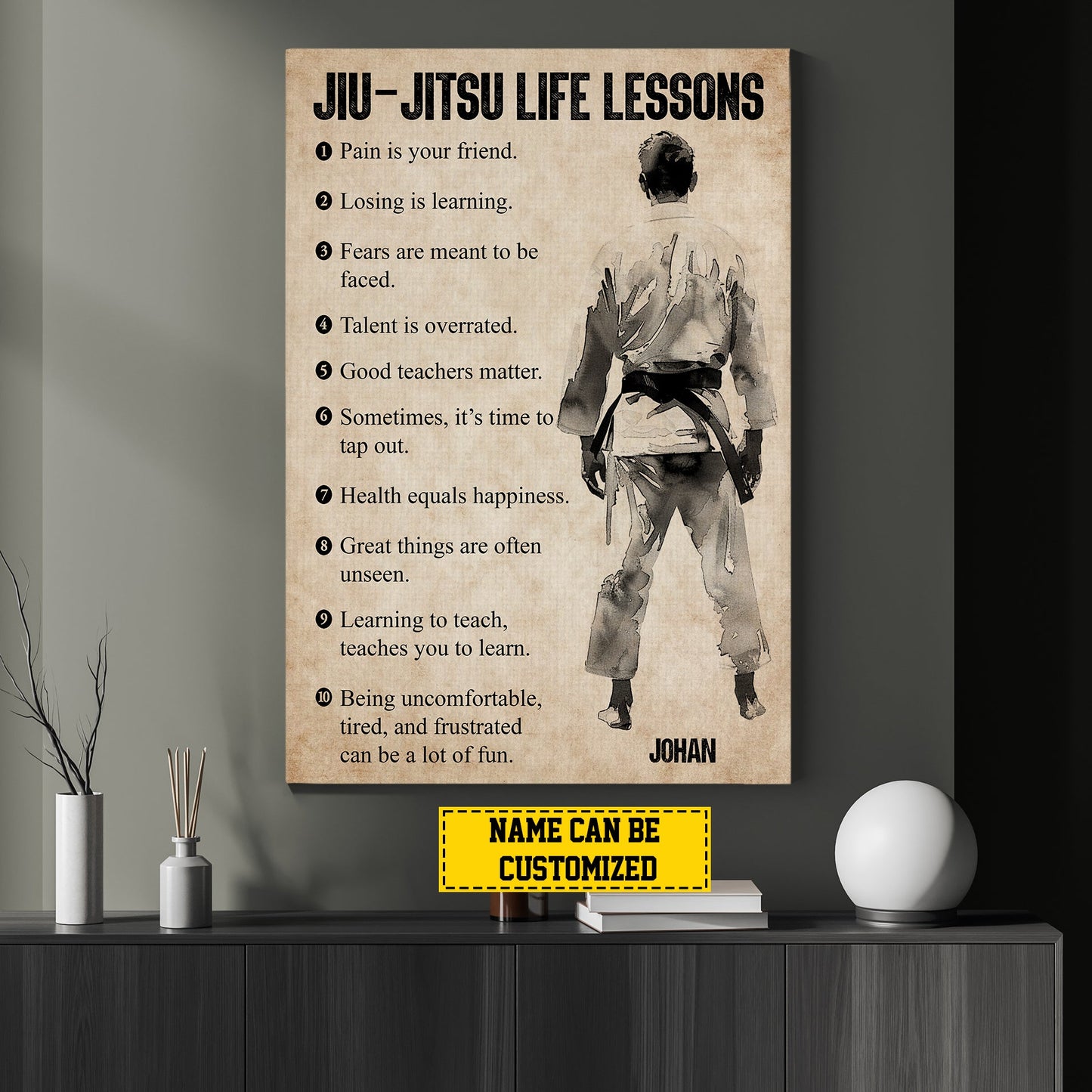 Personalized Jiu Jitsu Life Lessons Canvas Painting, Inspirational Quotes Wall Art Decor, Poster Gift For Jiu Jitsu Lovers