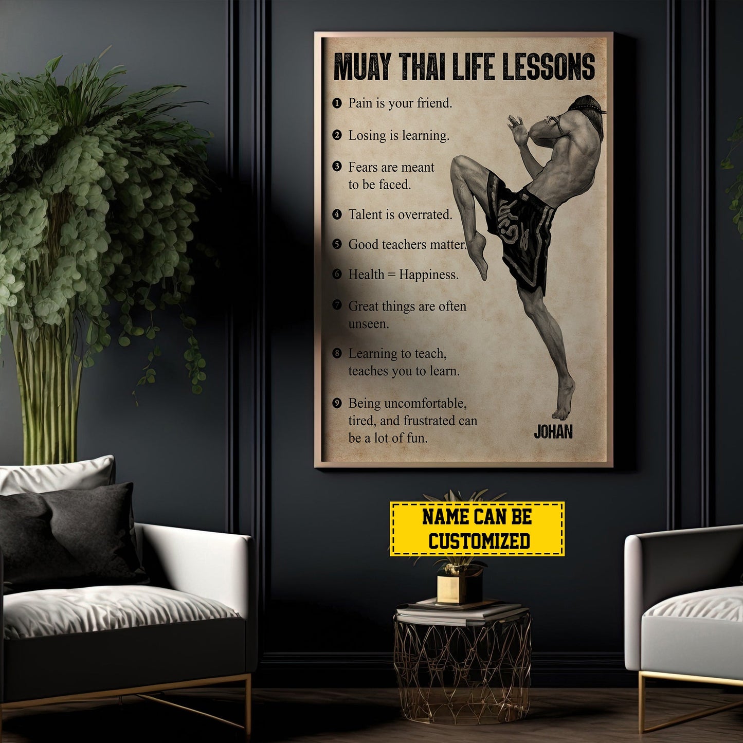 Muay Thai Life Lessons, Personalized Motivational Muay Thai Canvas Painting, Inspirational Quotes Wall Art Decor, Poster Gift For Muay Thai Lovers